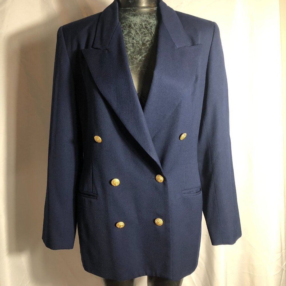 Career Essentials Women's Double Breast Wool Jacket/Blazer Blue NWT Size 10